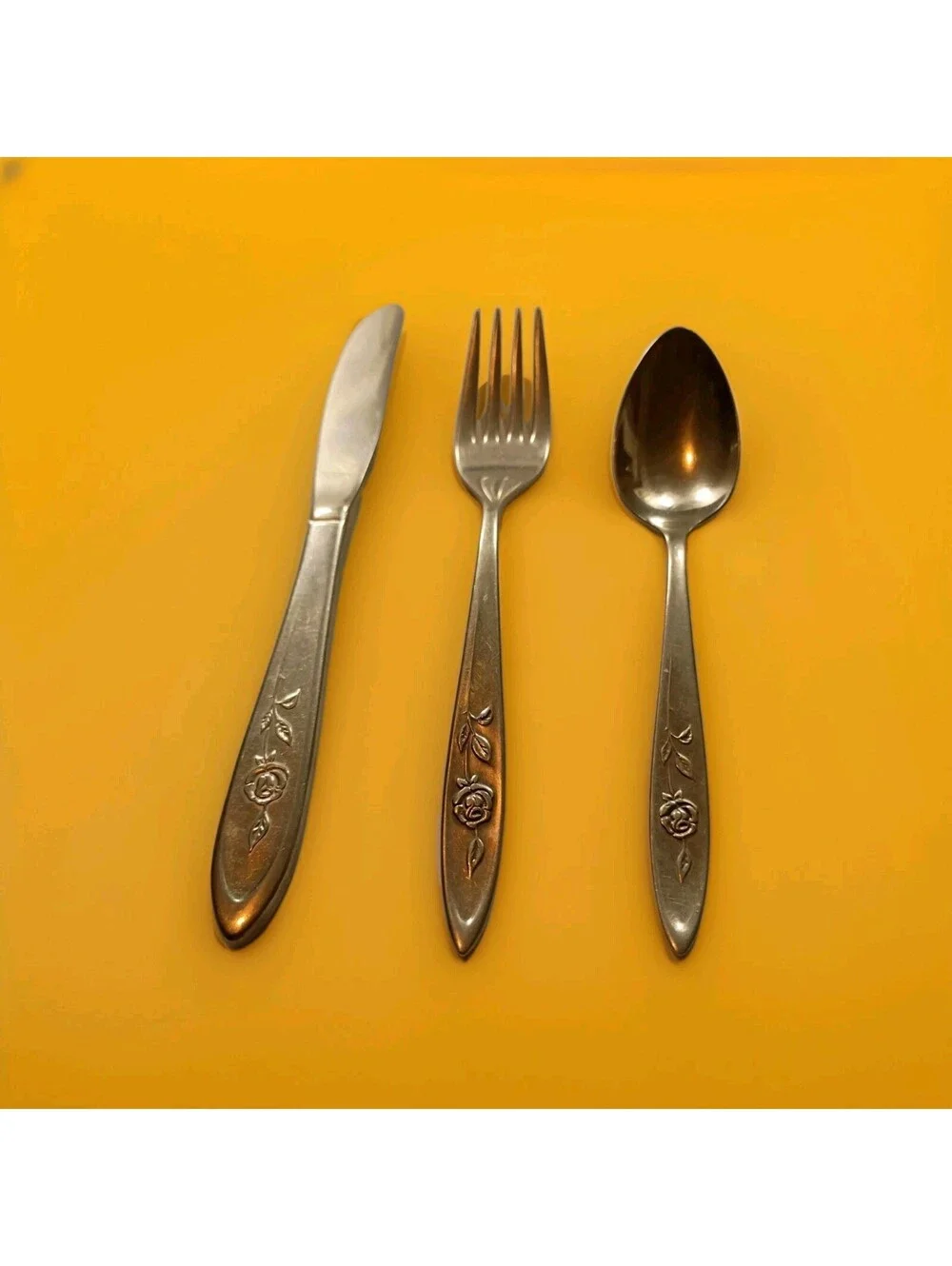 Vtg My Rose Youth Knife Fork Spoon Child’s Set Flatware Oneida Community